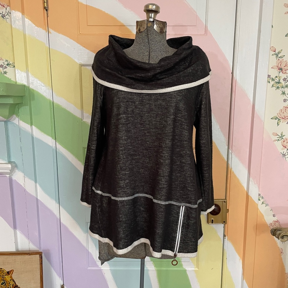 IC Collection By Connie K Cowl Neck Wool Cotton Blend Top Zipper Accents Sz S 💛🎀